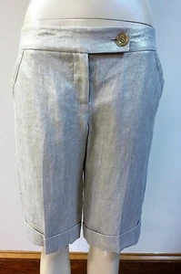 DIANE von FURSTENBERG DVF Crystal Gold Linen Bermuda Shorts Sz 4 EUC - Picture 1 of 6