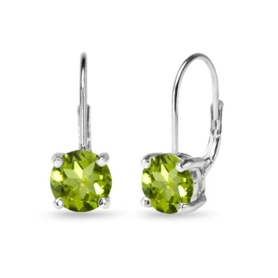 Dainty Polished 7mm Round Peridot Leverback Earrings in Sterling Silver - Image 1 of 3