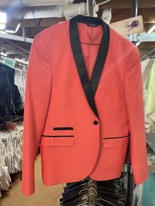 Coral with black lapel shawl tuxedo jacket - Picture 1 of 3