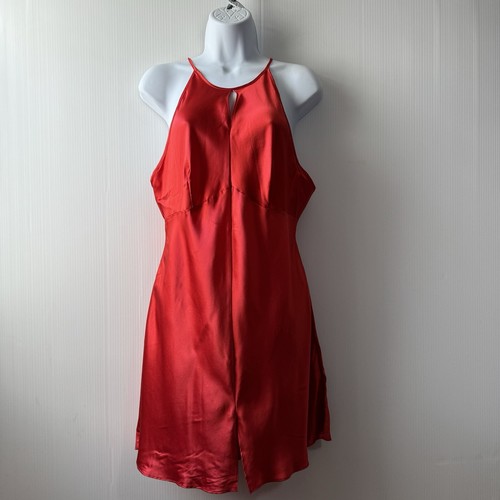 UNDERCOVER Abito Victoria’s Secret seta rosso Halter vintage slip raso taglia L buco della serratura nuovo LEGGI