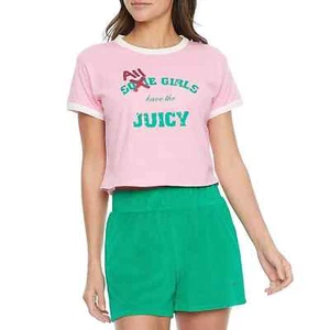 Camiseta Juicy Couture Talla M Algodón Rosa Verde Timbre Cuello Redondo Manga Corta Nueva - Imagen 1 de 3