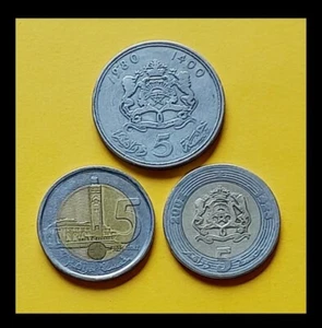 Marocco 3 monete 5 dirham 1980, 5 dirham 2002, 5 dirham 2020 fine / molto fine - Foto 1 di 2