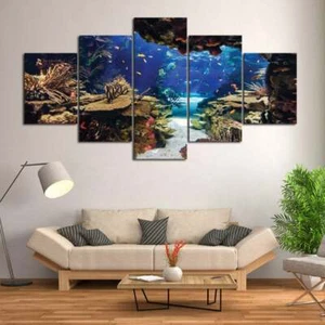 Multi Panel Print Divers Cave Reef Canvas Wall Art Ocean Life Underwater 5 Piece - Picture 1 of 11