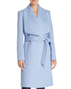 Abrigo envolvente Cole Haan 257774 para mujer exclusivo mezcla de lana resbaladiza azul hielo talla 8 - Imagen 1 de 3