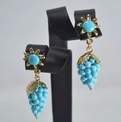 ORECCHINI  ARGENTO 925 DORATO GRAPPOLI  IN  PASTA DI TURCHESE          AGHT 0906 - Immagine 1 di 3