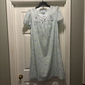 VTG NATIONAL Mint Flora House Dress Night Gown Mumu Grandma Chic Cotton S - Picture 1 of 7