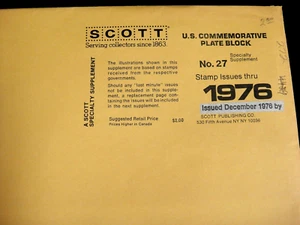Scott 1976 US Commemorative Plate Blocks Album Supplement #27 Item NOS - Picture 1 of 2