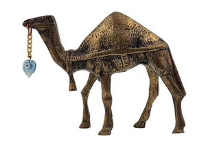 Vintage 4" Etched Solid Brass Statue Figurine Camel w/Glass Heart Chain - Picture 1 of 10