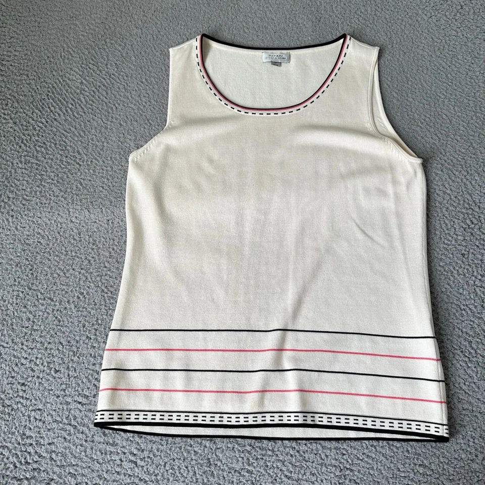 Vintage Tahari Sweater Womens Size 12 White Silk Cotton Knit 90s Tank Top - Image 1 of 4