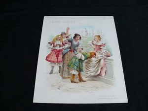 Chromo ancien Au Bon Marché signé Maurice Leloir costumes louis XIV 22 x 18 cm - Imagen 1 de 6