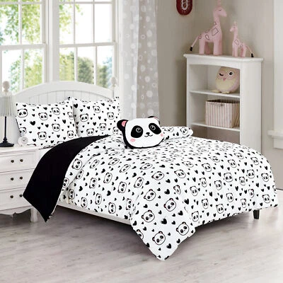 Juego de edredón de ropa de cama suave de microfibra Love Panda Hearts para niñas con almohada Panda Foto 1 de 4