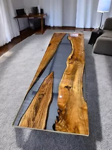 Gray Epoxy Resin Dining Table Live Edge Natural Wood Luxury Countertop Furniture - Picture 1 of 9
