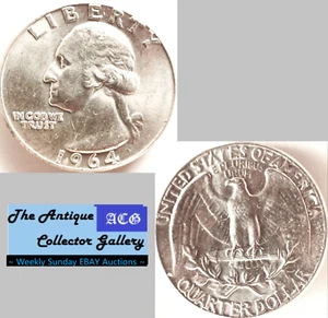 1964 US Philadelphia Mint Silver Washington Quarter - Last Year for Silver- BU🪙 - Picture 1 of 8