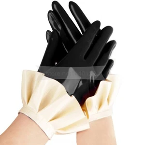 623 Latex Gloves Natural Rubber Fetish Party Gloves With Lace Black And White - Picture 1 of 1