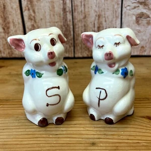 Vintage Ceramic Pig Figural Salt and Pepper Shakers Hand Painted - Picture 1 of 9