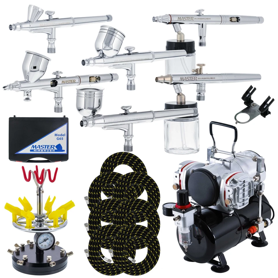 MASTER AIRBRUSH Master Studio Series G65 Airbrush Kit with Master Compressor TC-828 & Air Hoses