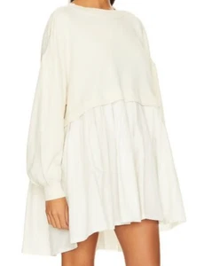 Free People Eleanor Sweatshirt Tunika Kleid Gr. L Oversize Baumwolle einfarbig elfenbein - Bild 1 von 5