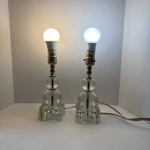 Vintage 2er Set Mid Century Modern Stapelglas Kristall Kugel Tischlampen funktioniert - Bild 1 von 21