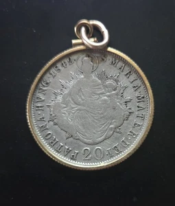 20 Silver Kreuzer coin from Hungary, dated 1842 In Gold Pendant Holder - Picture 1 of 2