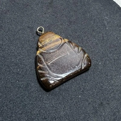 РЕТРО Тигровый Глаз Будда Кулон Для Ожерелье Резной Сидящий Толстый Смеющийся Китч - Изображение 1 из 4