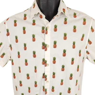 Denim & Flower Pineapple Shirt Mens Size Small Slim Fit White Ricy Singh AOP - Image 1 of 4