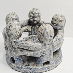 Grand bougeoir vintage aztèque cercle maya des amis 5 personnes poterie en argile - Photo 1/10