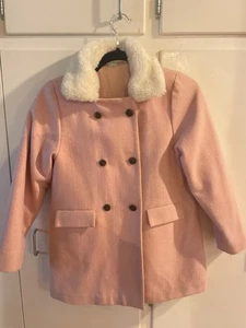 Petite Bateau Pink Tailored Peacoat W Faux Fur Collar - Picture 1 of 3