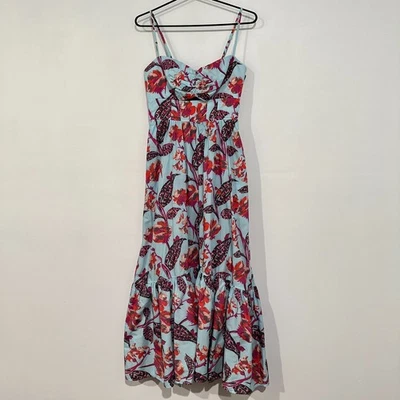 A.L.C. Emilia Floral Midi Dress Size 8 Blue Red Cutout Tired Ruffle Garden Party - Image 1 of 4