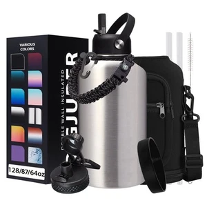 Half-Gallon Insulated Water Bottle with Straw Stainless Steel Thermos Flask Jug - Picture 1 of 8
