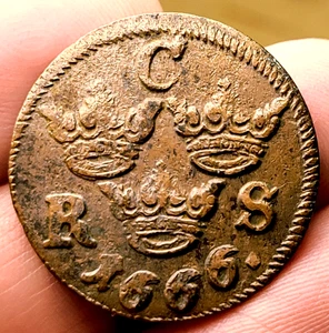 MONEDA DEL TESORO 1666 COMERCIO DE PIELES DELAWARE Suecia 1/6 mineral - Imagen 1 de 3