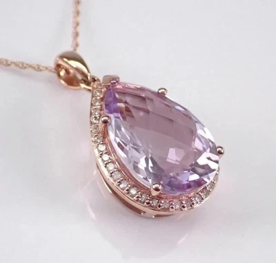 Colgante lágrima halo amatista creado en laboratorio corte pera de 2 quilates chapado en oro rosa de 14 quilates Foto 1 de 4