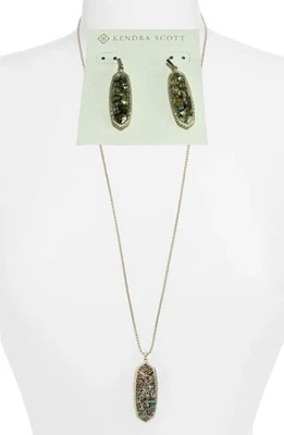 KENDRA SCOTT Layden Necklace Layla   Earrings Matching Set Crushed Abalone Gold - Image 1 of 4