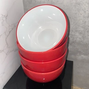 Sainsbury's HOME x4 Red & White Ceramic Bowls Dishwasher Safe Microwavable - Picture 1 of 6