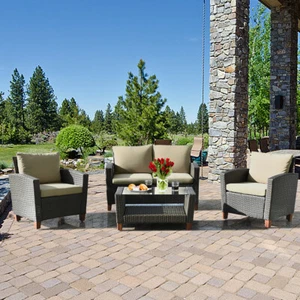 4PCS Cushioned Rattan Conversation Set w/ Coffee Table Patio Outdoor - Picture 1 of 10