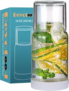 Nightstand Water Carafe and Glass Set, 18 OZ Clear Glass with Silicone Coaster - Picture 1 of 12