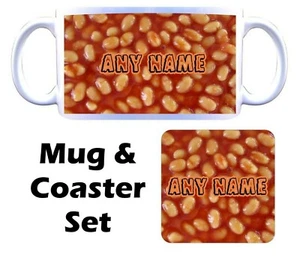 PERSONALISED Baked Beans Print Ceramic Mug & Coaster Christmas Birthday Gift - Picture 1 of 7