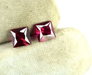 Princess Cut Mozambique Treated Red Ruby Gemstone Pair 3.90 Carat AGI Certified - Picture 1 of 5