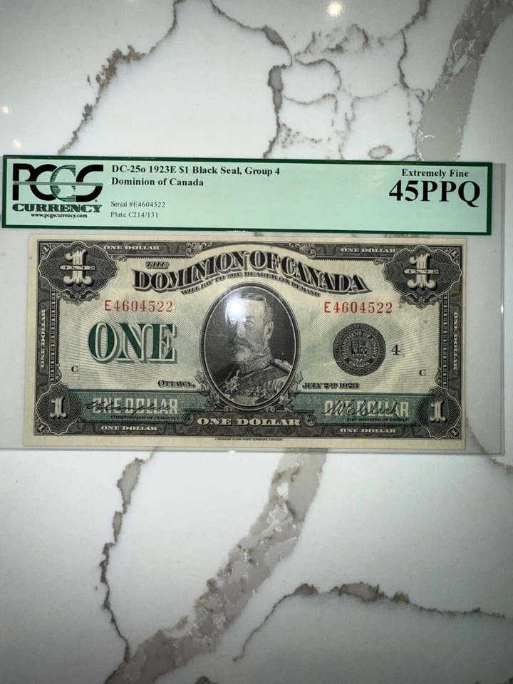 1923 Dominion of Canada Note Black Seal Series E $1 DC-25o - PCGS EF-45 - Image 1 of 2