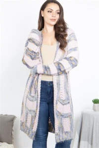 Womens Plus Size Light Pink and Blue Cardigan 1XL Open Front Long Sleeve Pockets - Picture 1 of 4
