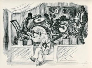 Waldo Pierce BANDA NEGRA en el salón de baile Silver Slipper 1939 vintage impresión WPA - Imagen 1 de 4