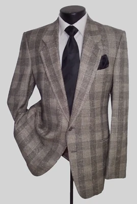 80's Mani, Giorgio Armani Ivory&Gray Plaid 2Button Wool&Silk Vtg Coat Jacket 42L - Image 1 of 4