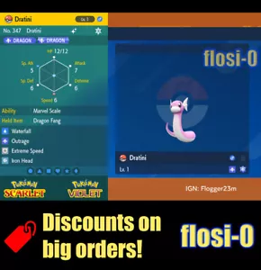 6IV Pokémon Dratini Brillante Escarlata y Violeta - Imagen 1 de 1
