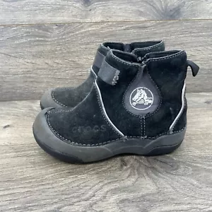 Crocs Kids Baby Original Suede Leather High Top Ankle Snow Boots Size 12C Black - Picture 1 of 13
