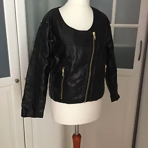 H&M Lederjacke Damen Jacke Kunstleder schwarz Goldreissverschlüsse Gr. 42 US 12 - Bild 1 von 2