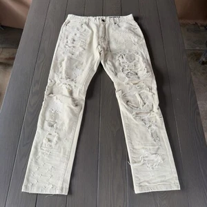 Pantalones de mezclilla desgastados elásticos beige marfil 34x32 Smoke Rise Streetwear para hombre nuevos sin etiquetas - Imagen 1 de 13