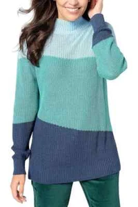 Belle by Kim Gravel Shaker Knit Diagonal Color Block Sweater-Blue-XL-NEW-A627954 - Picture 1 of 2