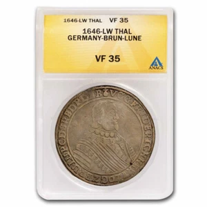 1646 German States Brunswick Lunberg Silver Thaler VF-35 ANACS - Picture 1 of 3
