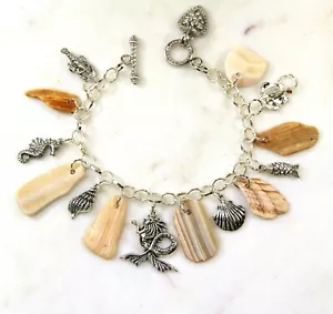 Beach Shell Shards And Sea Charms Bracelet, One Of A Kind, 8 inches - Picture 1 of 5