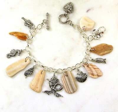 Beach Shell Shards And Sea Charms Bracelet, One Of A Kind, 8 inches - Image 1 of 4