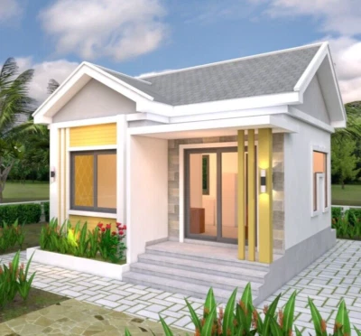 Pequeño diseño de cabaña de 20x20 pies 6x6 metros techo a dos aguas de un dormitorio (copia impresa A4) Foto 1 de 4